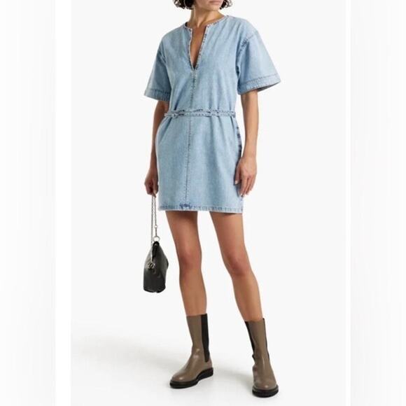 FRAME Kaftan Denim Minidress in Breezy Size XS $345 retail with pockets - Picture 9 of 12
